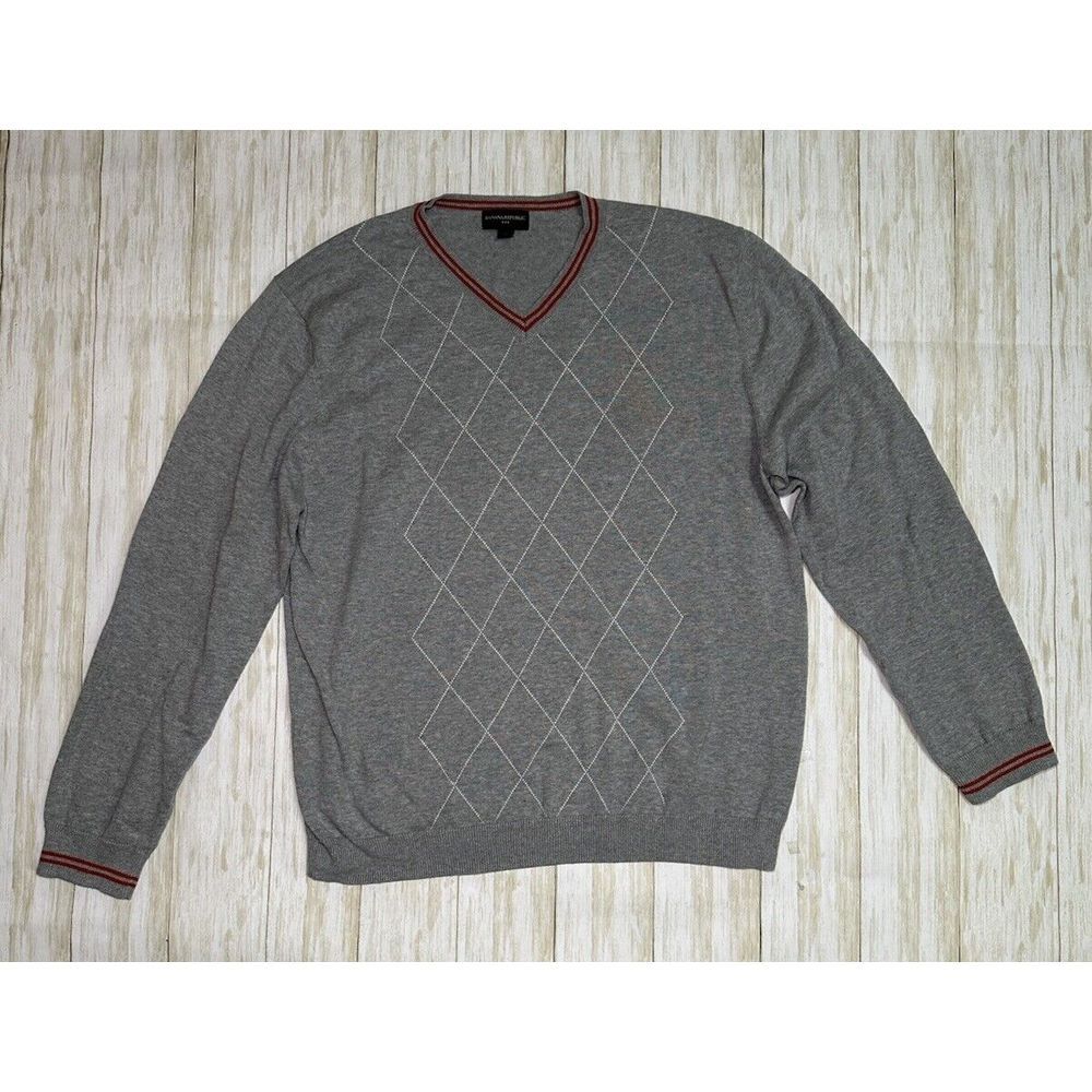 Banana Republic Men's Diamond Pattern Cotton Sweater Pull Over V-Neck Gray Sz XL